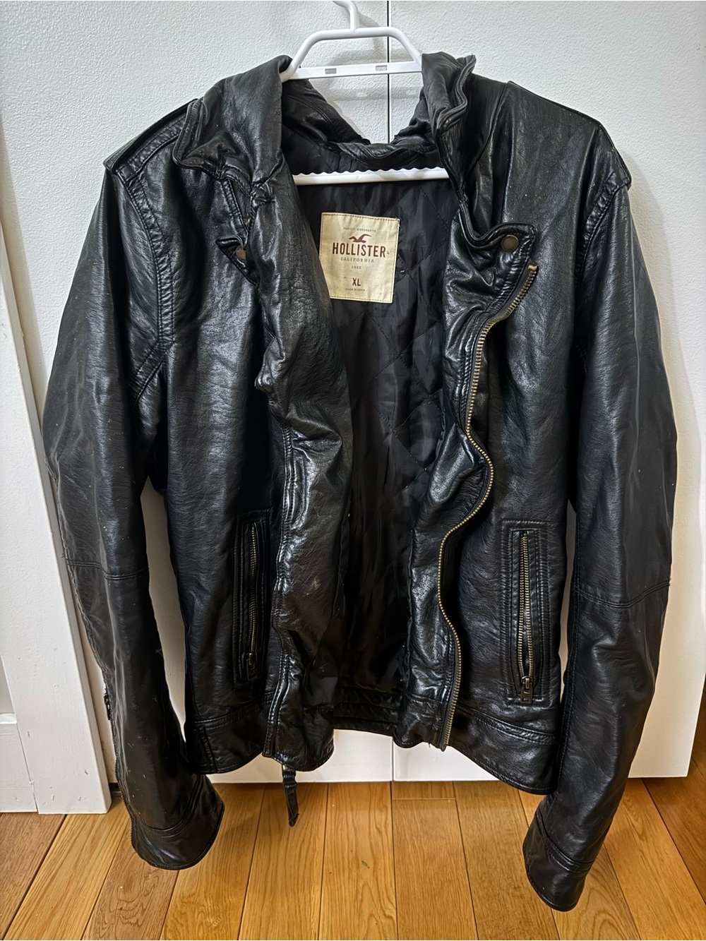 Hollister Black Men’s Faux Leather Bomber Jacket